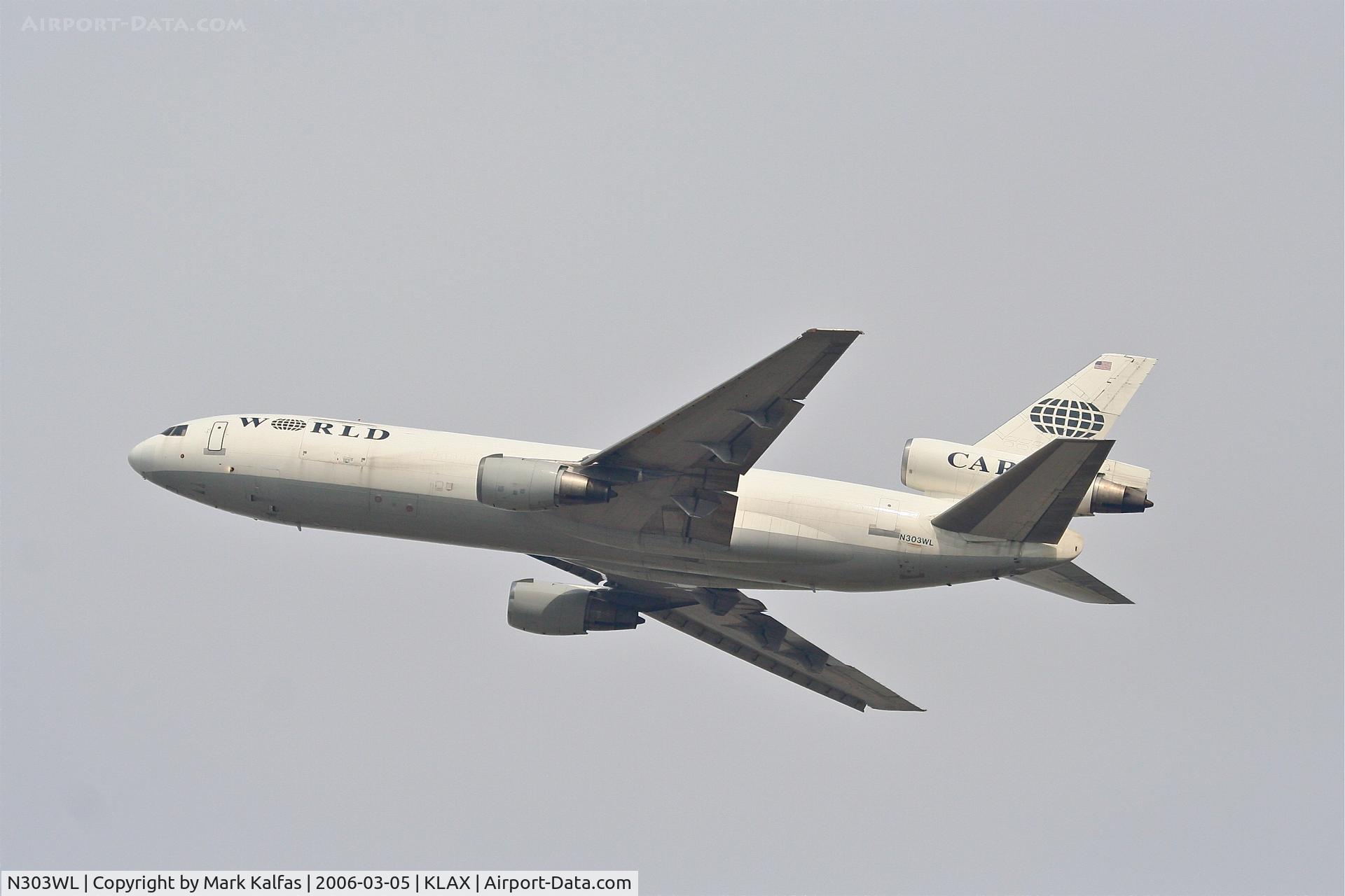 N303WL, 1975 McDonnell Douglas DC-10-30F C/N 46917, World Airways Cargo Mcdonnell Douglas DC-10-30F, 25L departure KLAX.