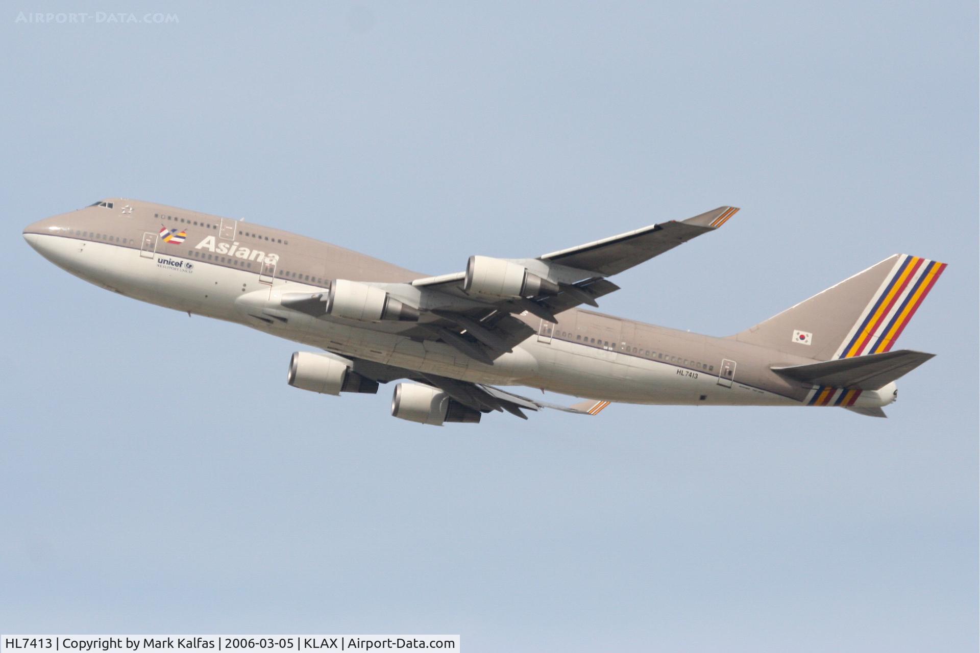 HL7413, 1991 Boeing 747-48ESF C/N 25405, Asiana Boeing 747-48E (M), 25R departure KLAX.