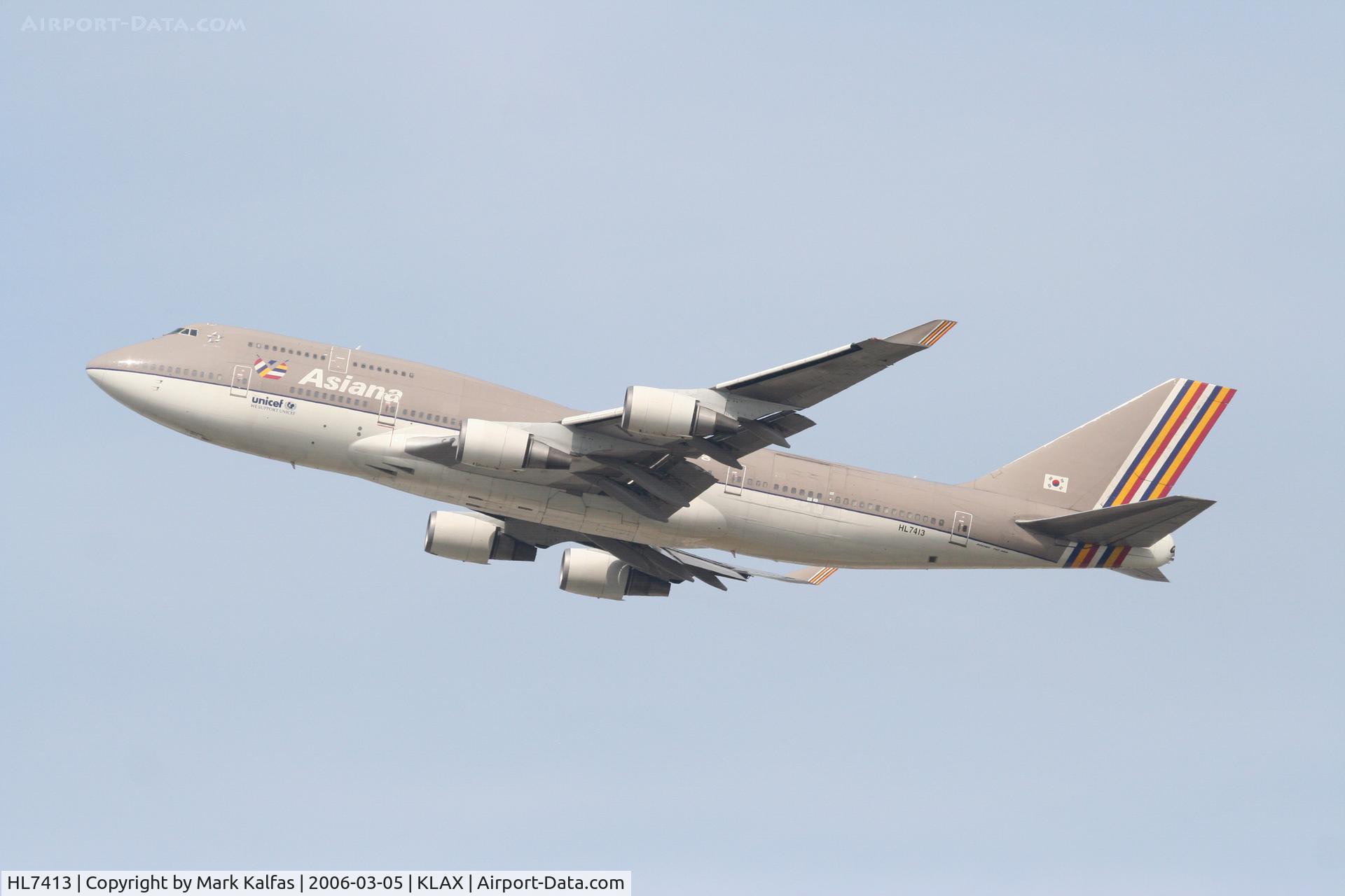 HL7413, 1991 Boeing 747-48ESF C/N 25405, Asiana Boeing 747-48E (M), 25R departure KLAX.