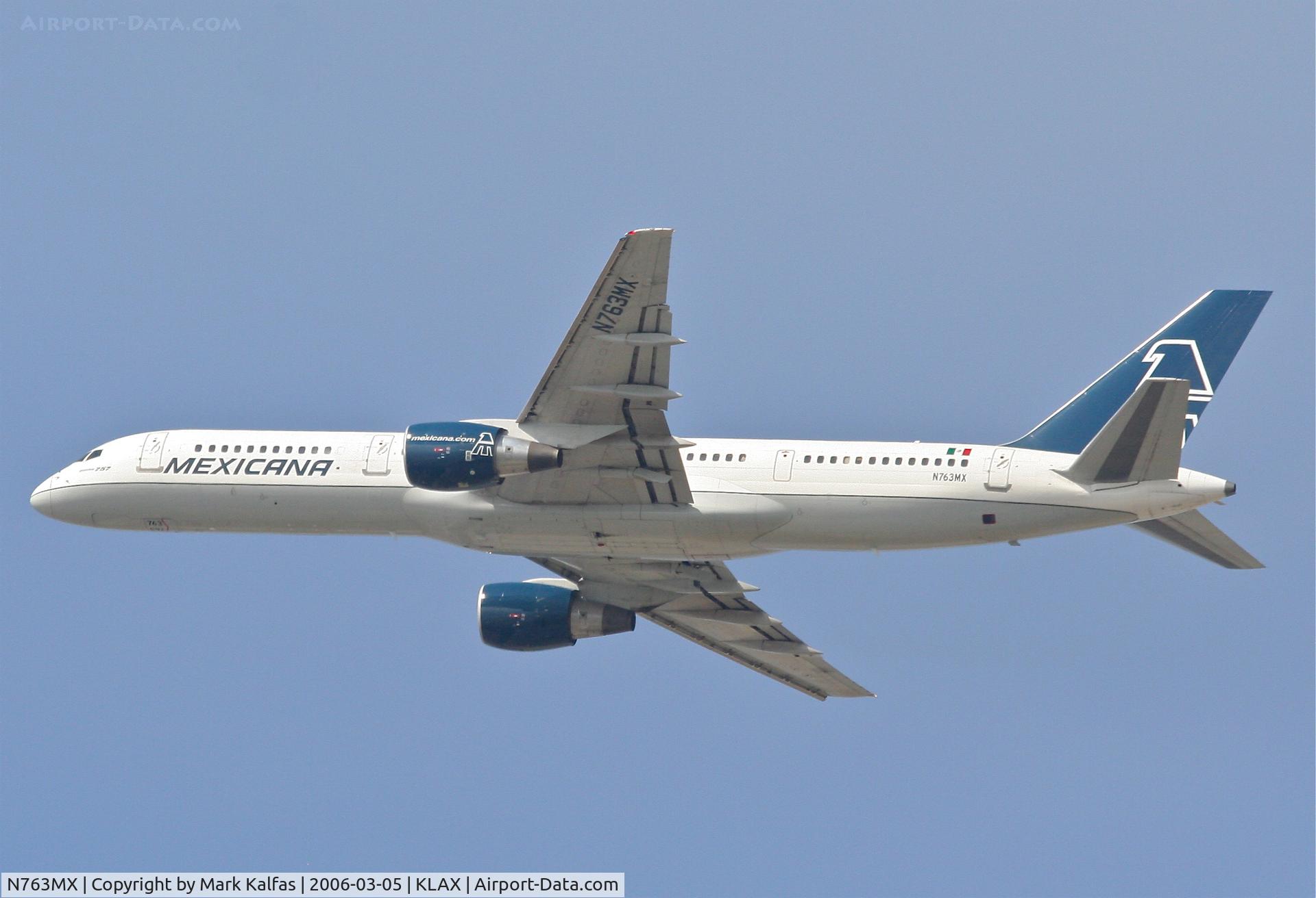N763MX, 1998 Boeing 757-2Q8 C/N 29443, Mexicana Boeing 757-2Q8, 25R departure KLAX.