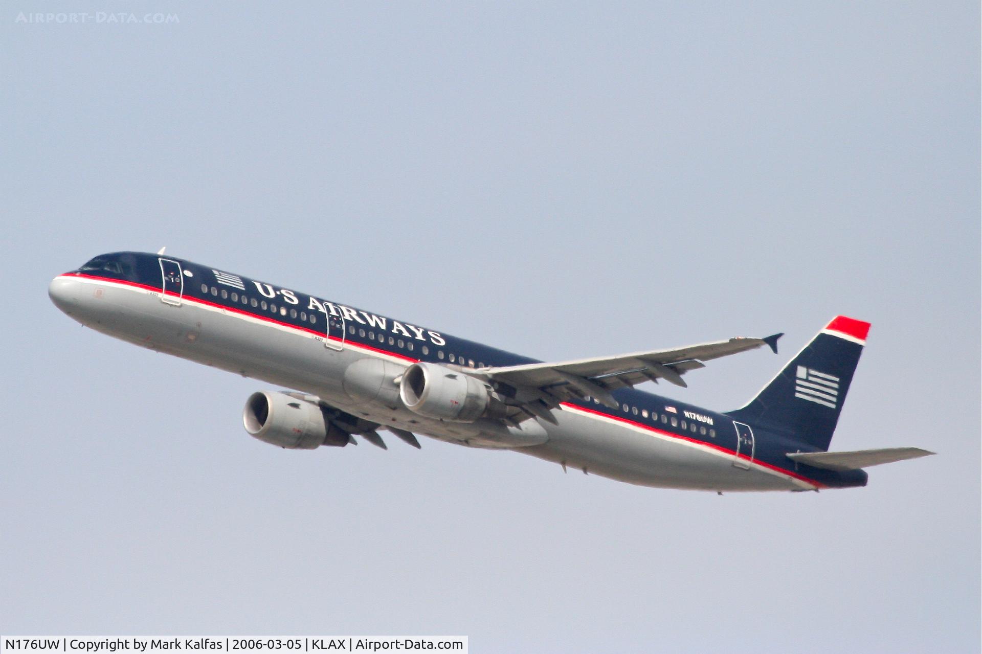 N176UW, 2001 Airbus A321-211 C/N 1499, US Airways Airbus A321-211, 25R departure KLAX.