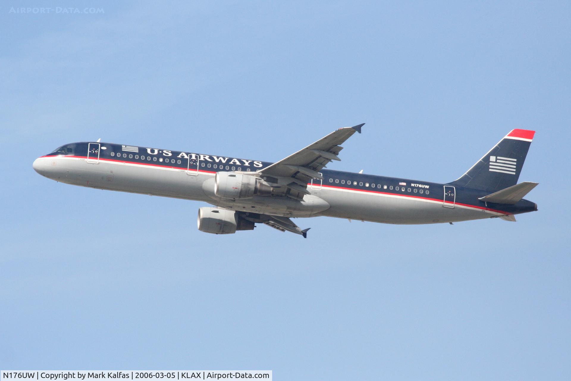 N176UW, 2001 Airbus A321-211 C/N 1499, US Airways Airbus A321-211, 25R departure KLAX.
