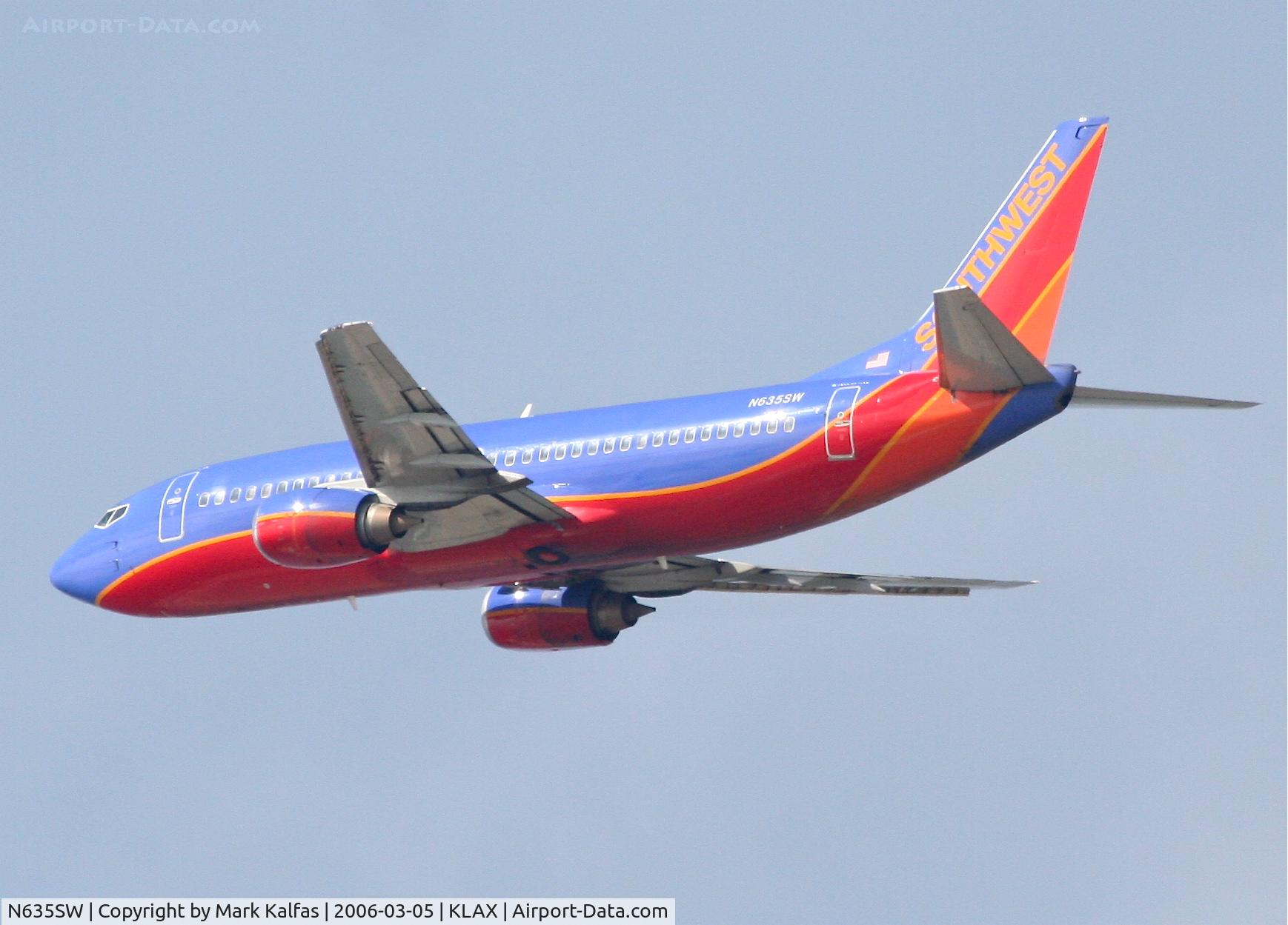 N635SW, 1996 Boeing 737-3H4 C/N 27708, Southwest Airlines Boeing 737-3H4, 25R departure KLAX.