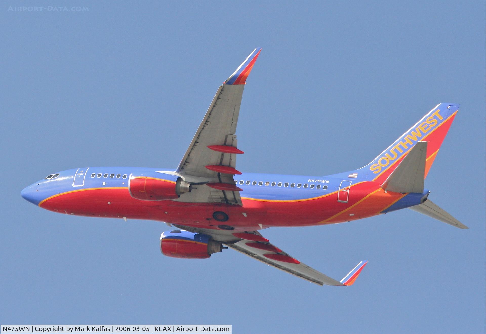 N475WN, 2004 Boeing 737-7H4 C/N 32474, Southwest Airlines Boeing 737-7H4, 25R departure KLAX.