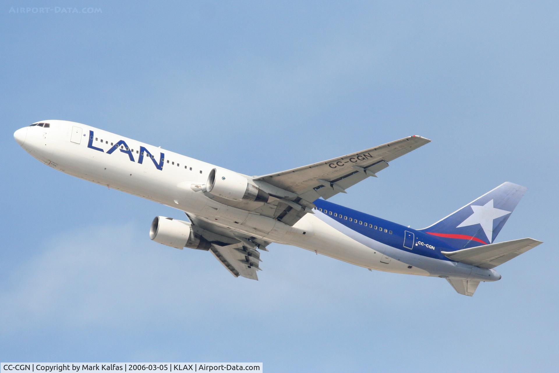 CC-CGN, 1992 Boeing 767-383/ER C/N 26544, LAN Airlines Boeing 767-383/ER (cn 26544/412), 25R departure KLAX.