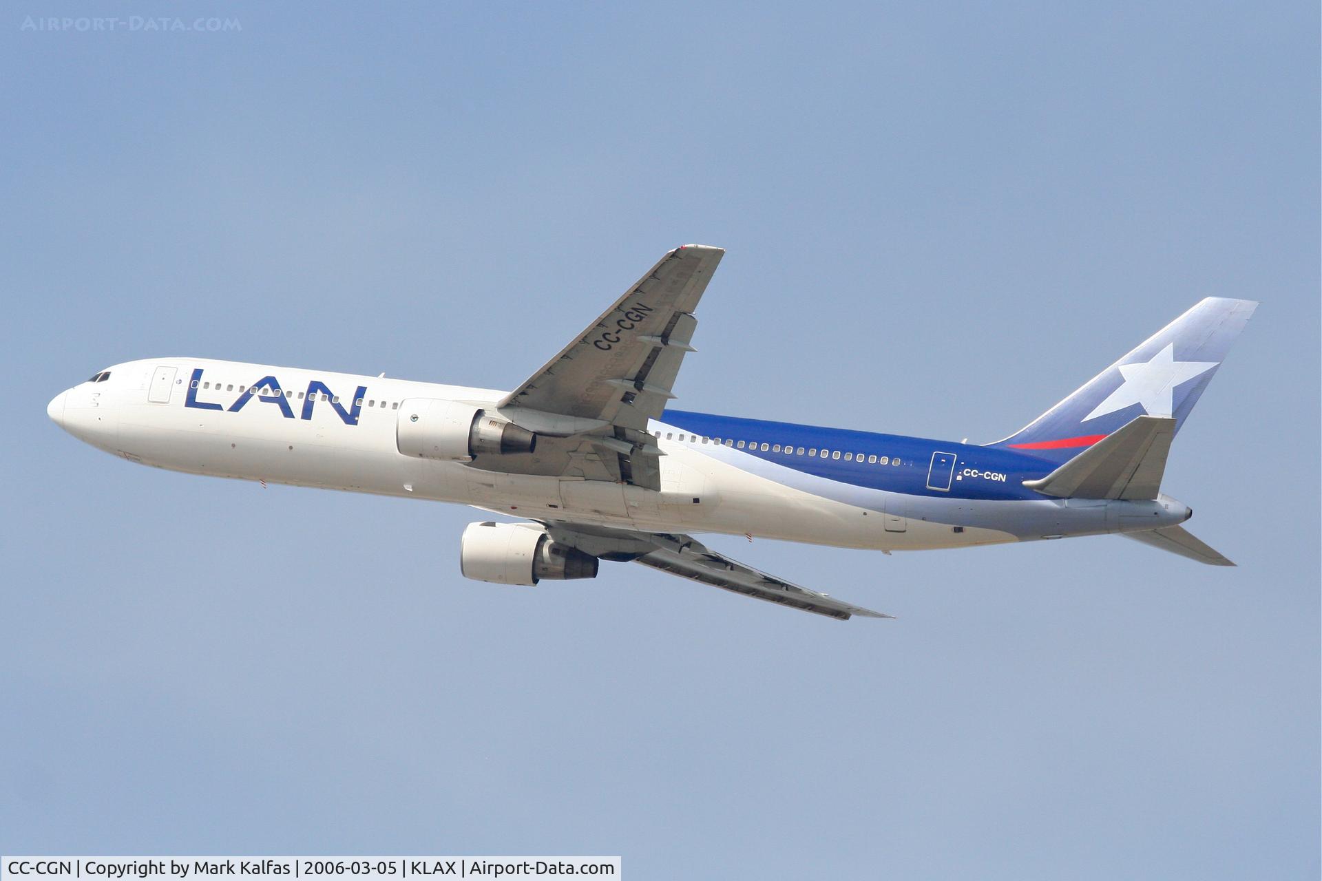 CC-CGN, 1992 Boeing 767-383/ER C/N 26544, LAN Airlines Boeing 767-383/ER (cn 26544/412), 25R departure KLAX.