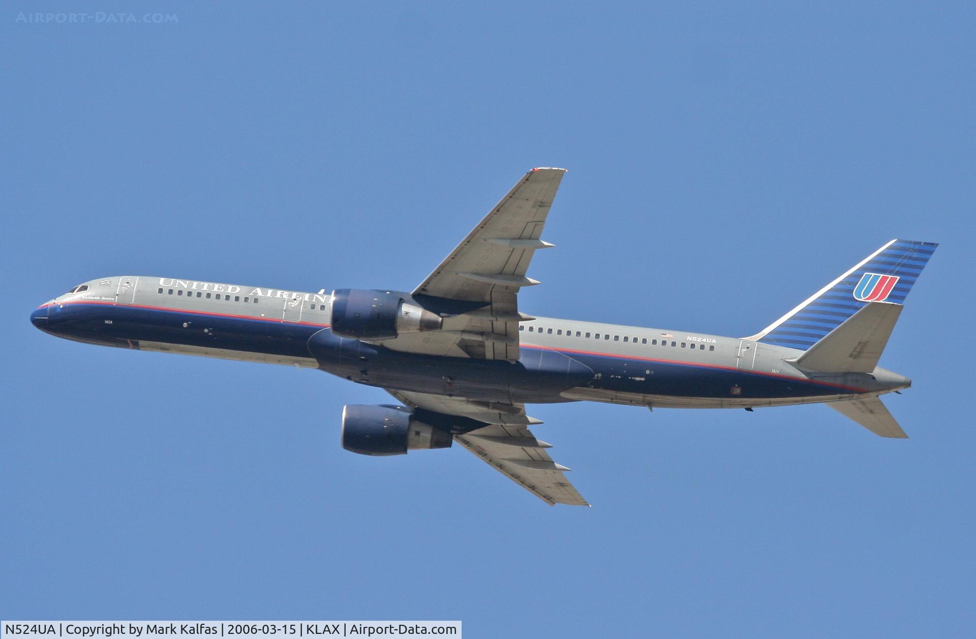 N524UA, 1990 Boeing 757-222 C/N 24977, United Airlines Boeing 757-222 , N524UA 25R departure KLAX.