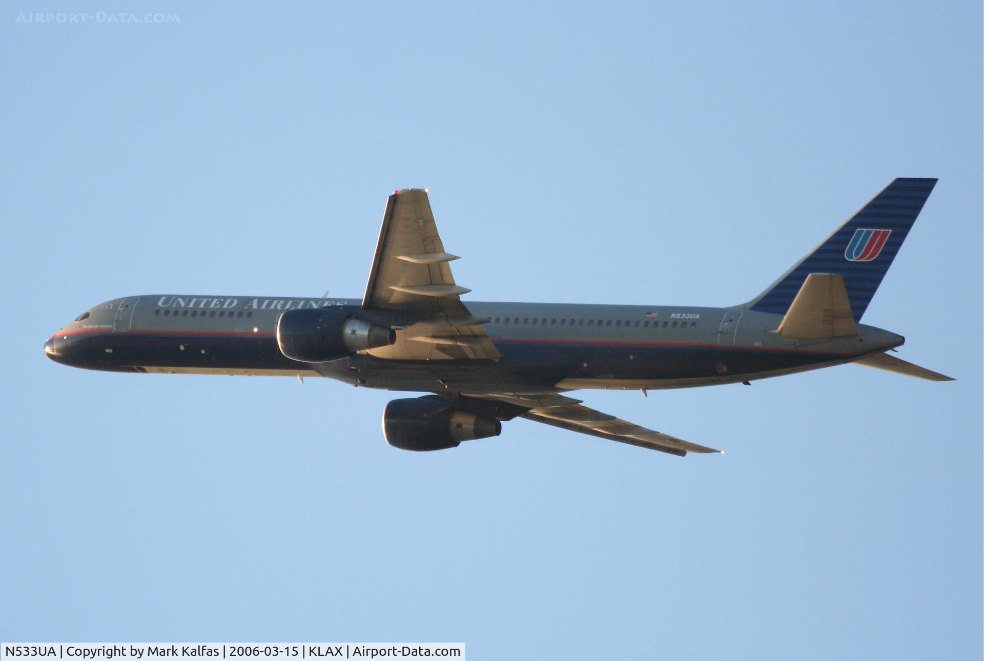 N533UA, 1991 Boeing 757-222 C/N 25073, United Airlines Boeing 757-222, N533UA departing KLAX 25R.