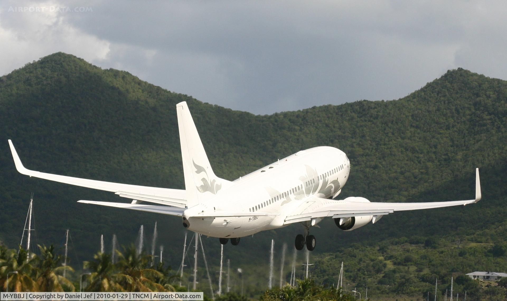 M-YBBJ, 2006 Boeing 737-7HE C/N 36027, M-YBBJ departing out of TNCM