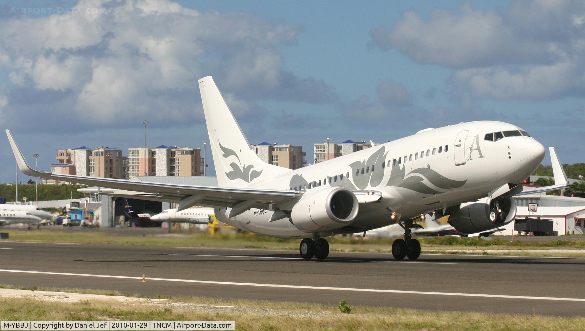 M-YBBJ, 2006 Boeing 737-7HE C/N 36027, M-YBBJ departing TNCM