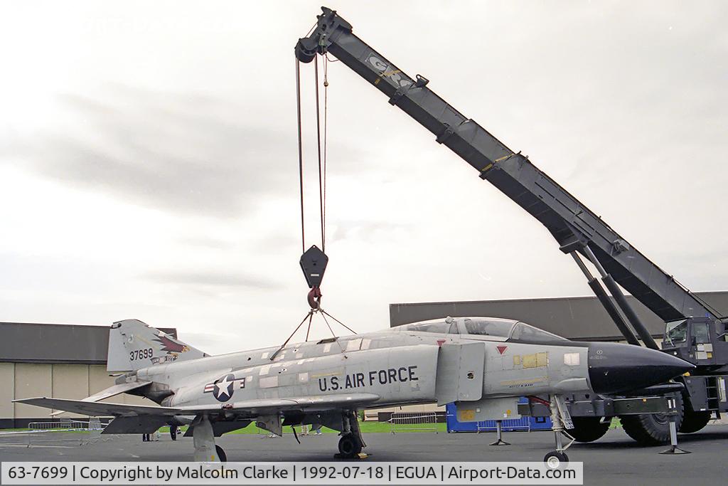 63-7699, 1963 McDonnell F-4C Phantom II C/N 839, McDonnell F-4C Phantom II. Heavily patched up having received the attentions of BDRU and seen at the USAF Open Day, RAF Upper Heyford in 1992.