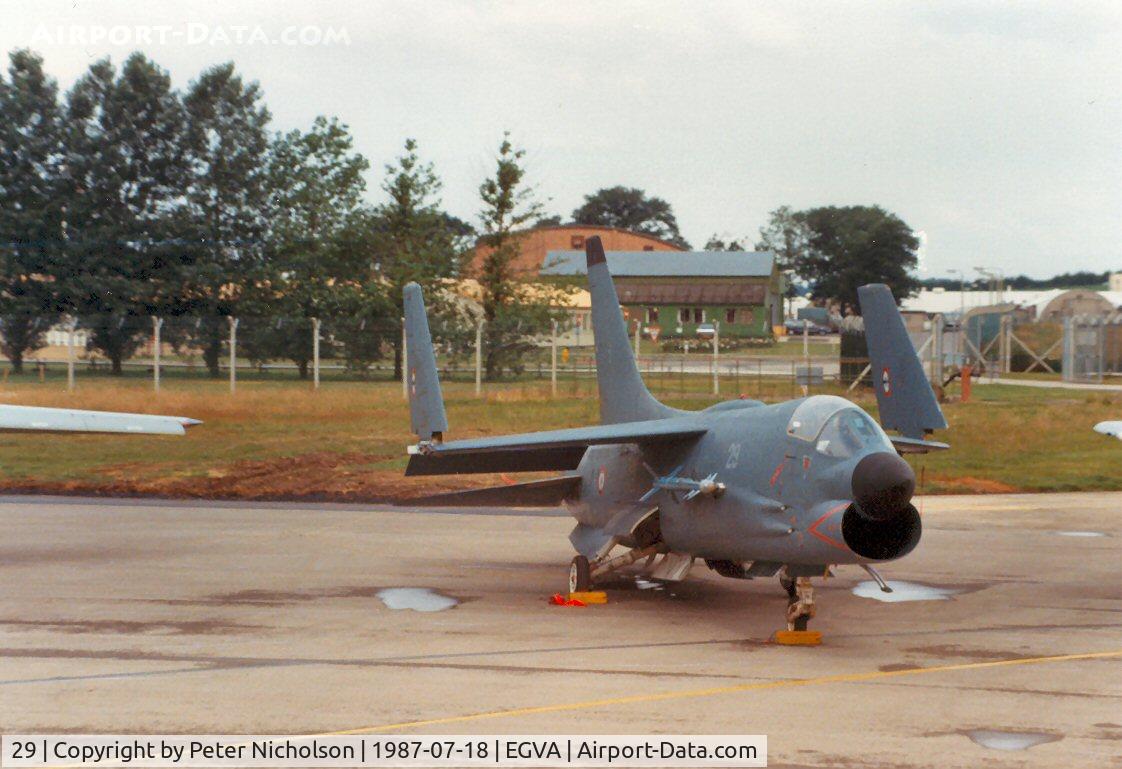 29, Vought F-8E(FN) Crusader C/N 1246, F-8E(FN) Crusader of 12 Flotille on the flight-line at the 1987 Intnl Air Tattoo at RAF Fairford.