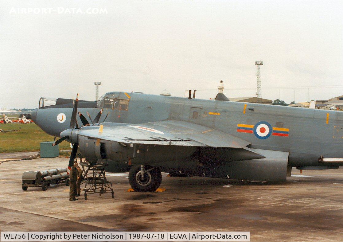 WL756, 1953 Avro 716 Shackleton AEW.2 C/N R3/696/239002, Shackleton AEW.2 of RAF Lossiemouth's 8 Squadron on the flight-line at the 1987 Intnl Air Tattoo at RAF Fairford.