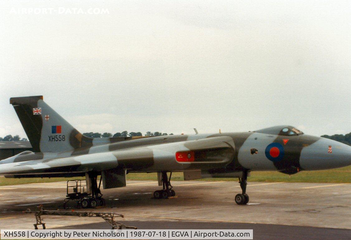 XH558, 1960 Avro Vulcan B.2 C/N Set 12, Another view of the Vulcan Display Flight's aircraft on the flight-line at the 1987 Intnl Air Tattoo at RAF Fairford.