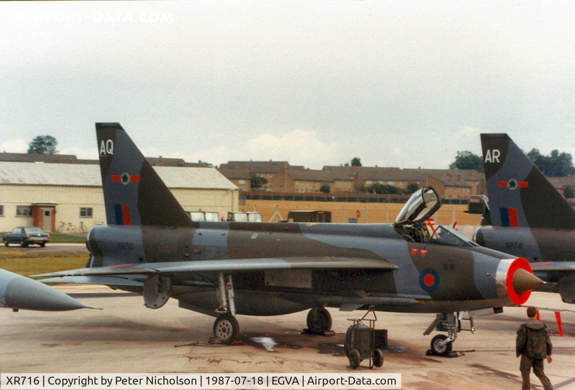 XR716, 1964 English Electric Lightning F.3 C/N 95199, Lightning F.3, callsign Lightning 61, of 5 Squadron on the flight-line at the 1987 Intnl Air Tattoo at RAF Fairford.