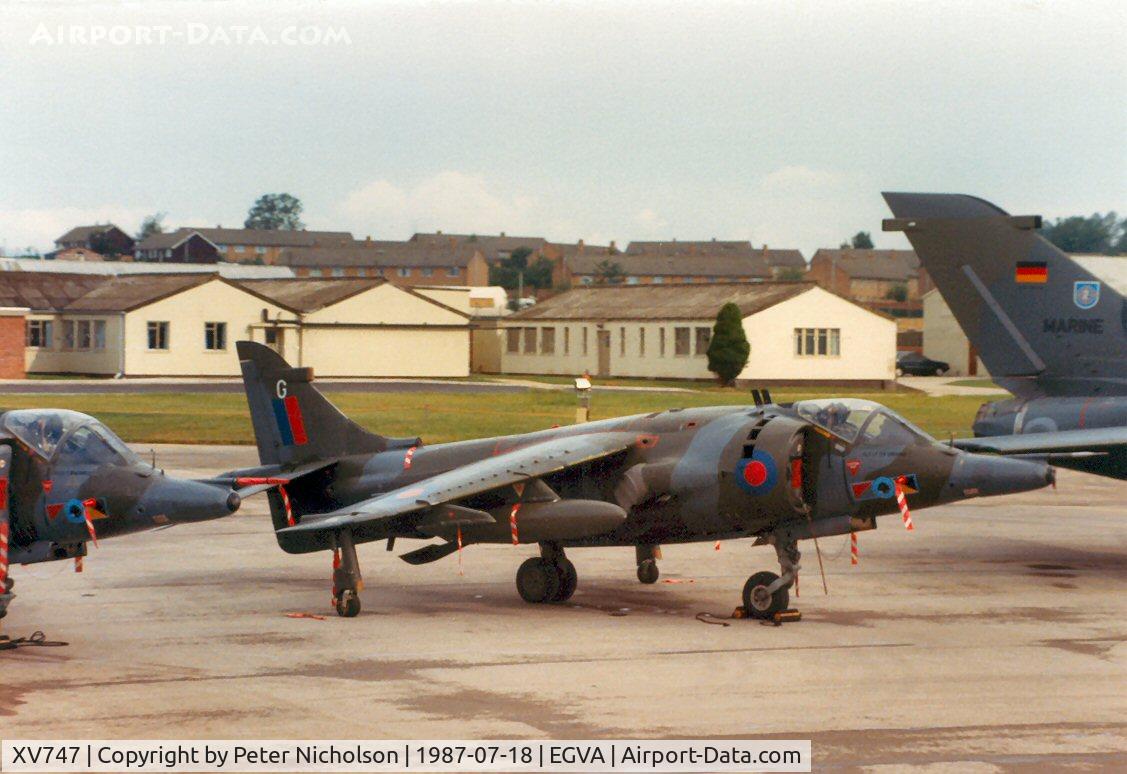 XV747, 1969 Hawker Siddeley Harrier GR.3 C/N 712010, Harrier GR.3, callsign Talent, of RAF Wittering's 233 Operational Conversion Unit on the flight-line at the 1987 Intnl Air Tattoo at RAF Fairford.
