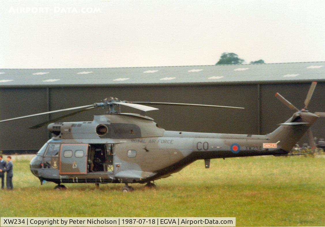 XW234, 1972 Westland Puma HC.1 C/N 1209, Puma HC.1, callsign Embassy 29, of 33 Squadron on the flight-line at the 1987 Intnl Air Tattoo at RAF Fairford.