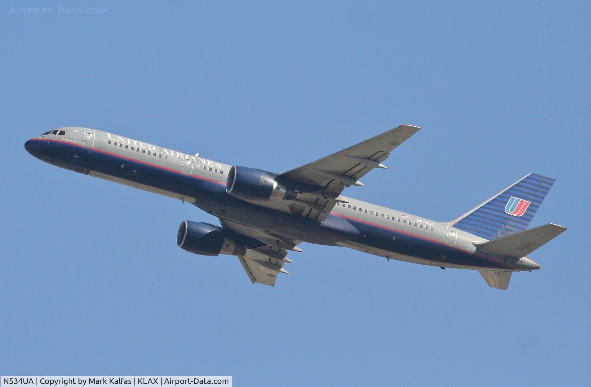 N534UA, 1991 Boeing 757-222F C/N 25129, United Airlines Boeing 757-222, N534UA RWY 25R departure KLAX.