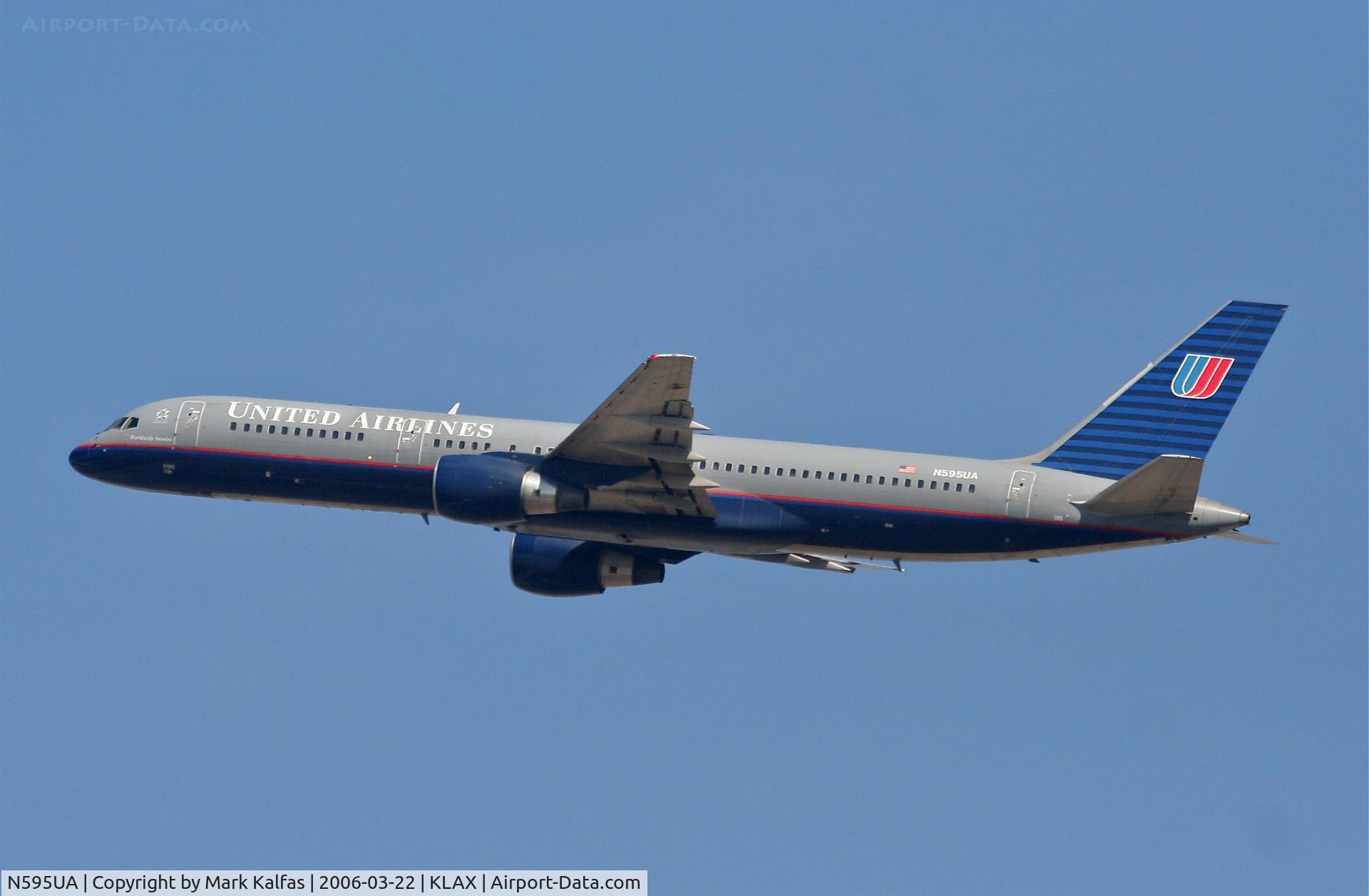 N595UA, 1998 Boeing 757-222 C/N 28748, United Airlines Boeing 757-222, N595UA RWY 25R departure KLAX.