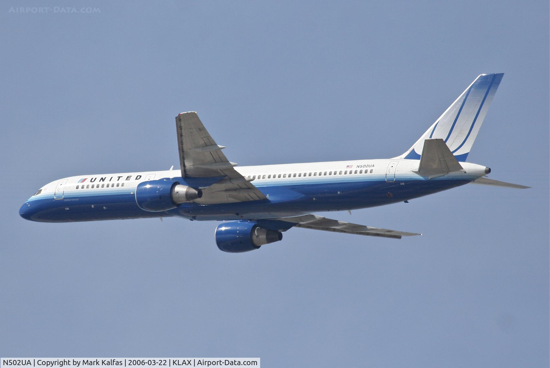 N502UA, 1989 Boeing 757-222 C/N 24623, United Airlines Boeing 757-222, N502UA RWY 25R departure KLAX.