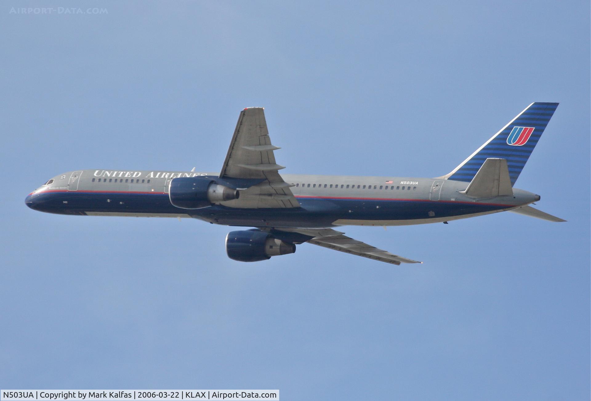 N503UA, 1989 Boeing 757-222 C/N 24624, United Airlines Boeing 757-222, N503UA RWY 25R departure KLAX.