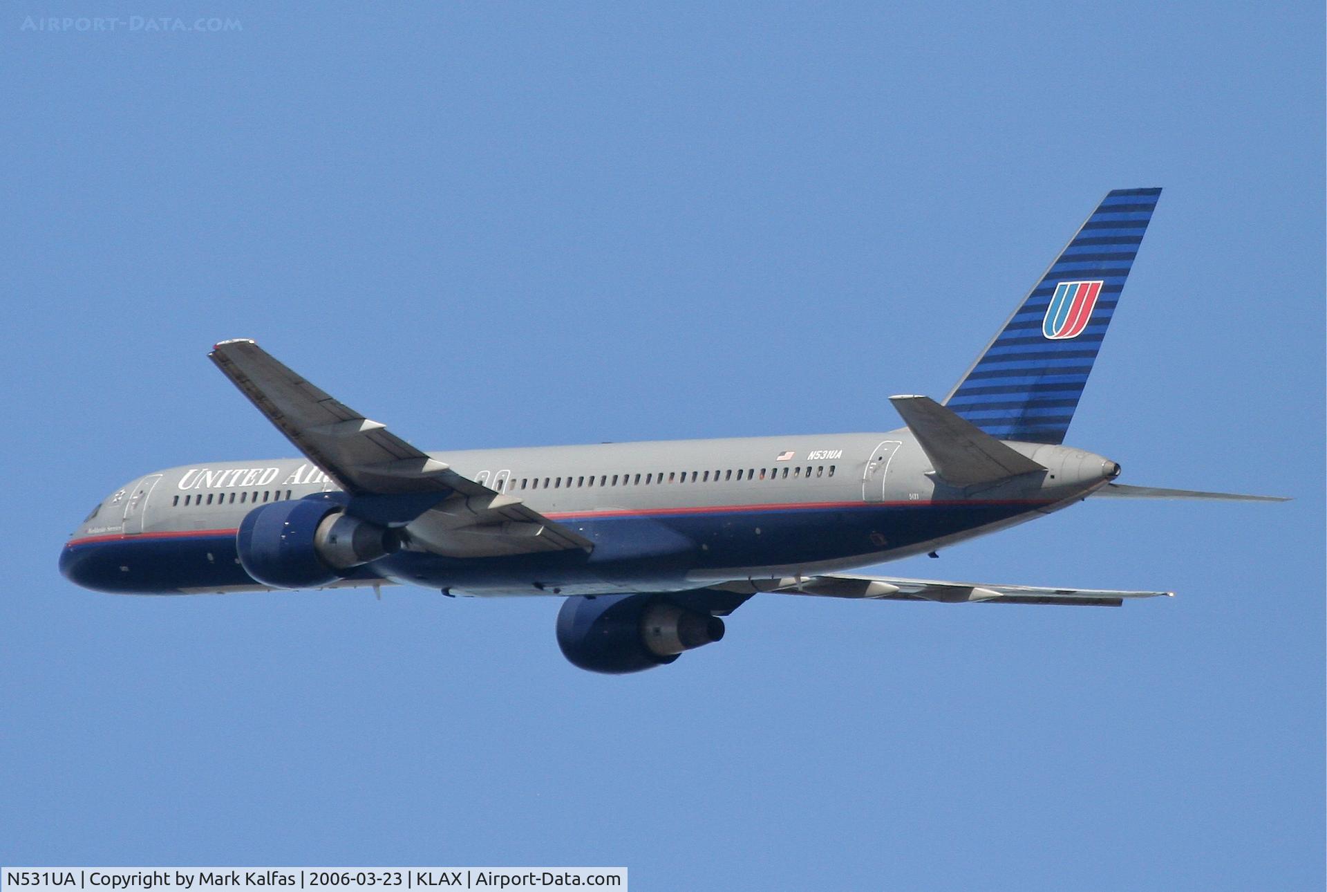 N531UA, 1991 Boeing 757-222 C/N 25042, United Airlines Boeing 757-222, N531UA RWY 25R departure KLAX.