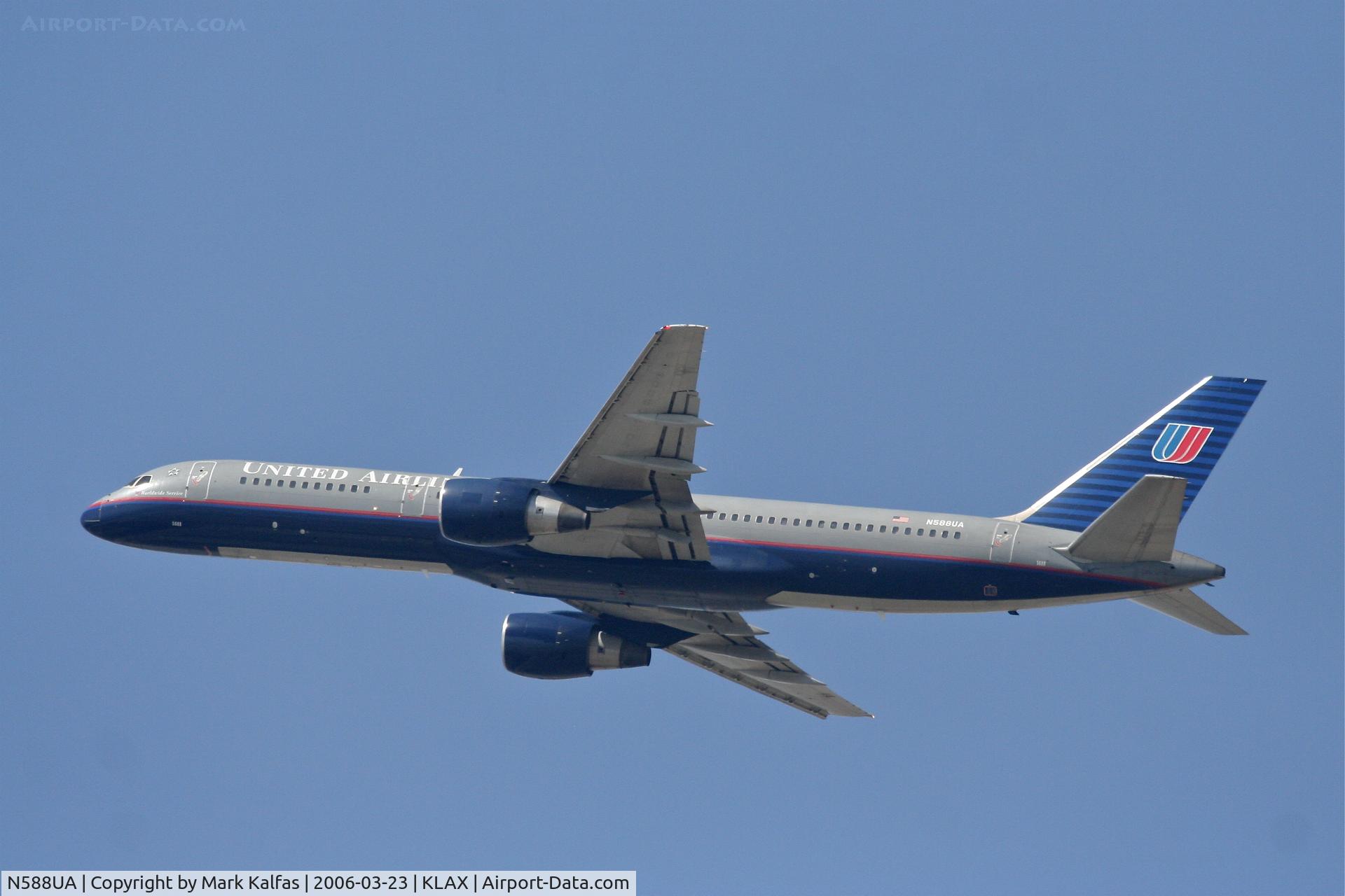 N588UA, 1993 Boeing 757-222 C/N 26717, United Airlines Boeing 757-222 , N588UA 25R departure KLAX.