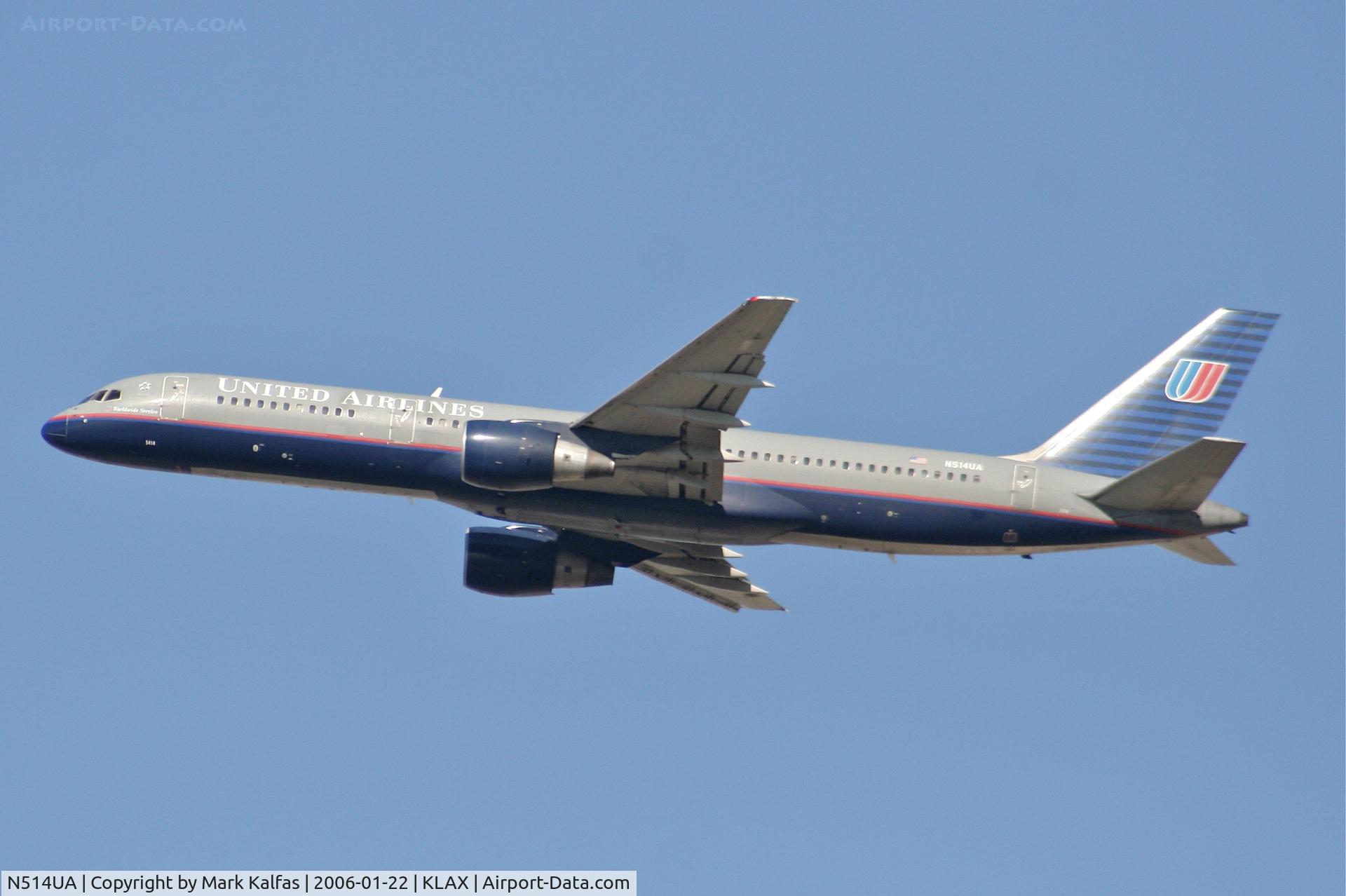 N514UA, 1990 Boeing 757-222 C/N 24839, United Airlines Boeing 757-222 , N514UA 25R departure KLAX.