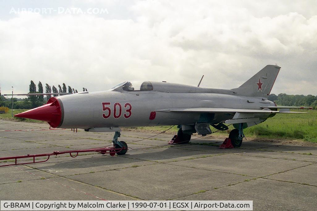 G-BRAM, 1966 Mikoyan-Gurevich MiG-21PF C/N 760503, Mikoyan-Gurevich MiG-21PF 503RED at North Weald in 1990.