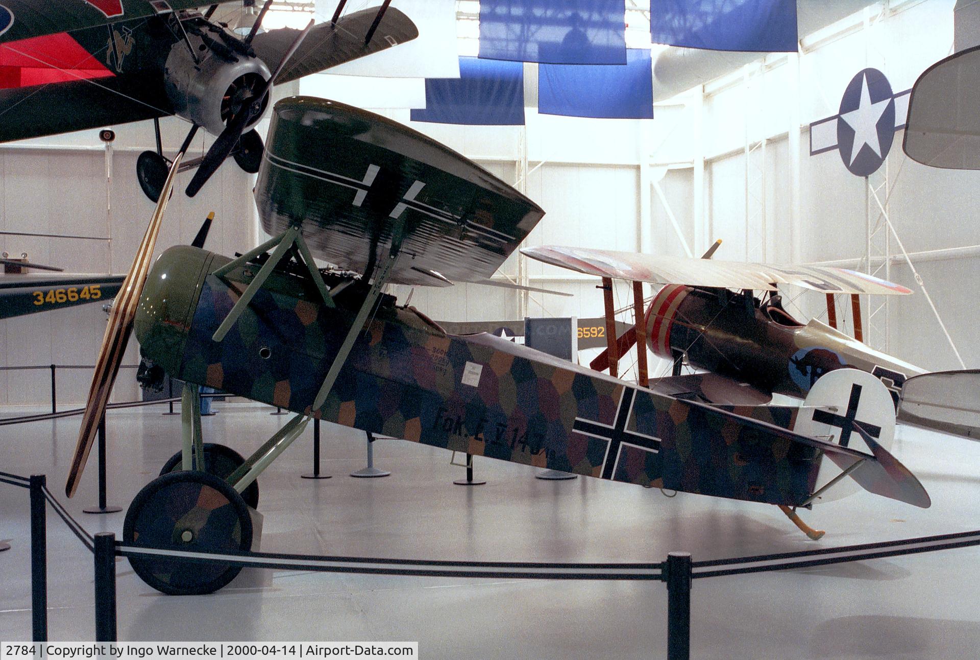 2784, Fokker D.8/E.5 C/N Not found 2784, Fokker D VIII (E V) displayed as 143/18 of the Imperial German army air force at the Army Aviation Museum, Ft Rucker AL