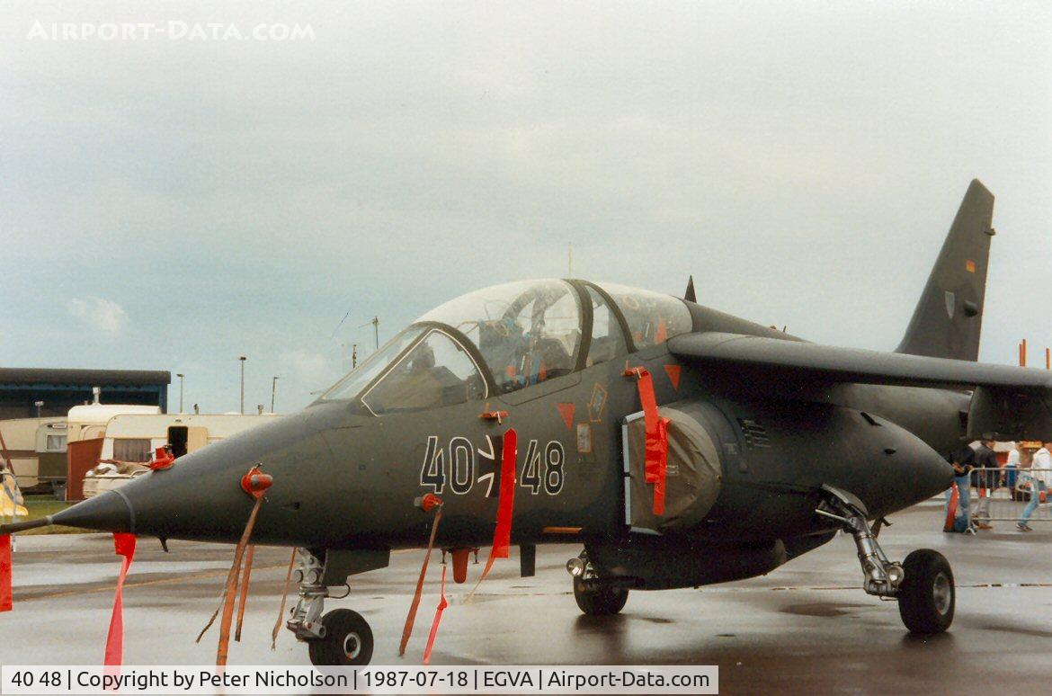 40 48, Dassault-Dornier Alpha Jet A C/N 0048, Alpha Jet, callsign Mission 1689, of JBG-43 n display at the 1987 Intnl Air Tattoo at RAF Fairford.