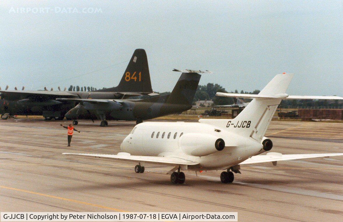 G-JJCB, 1984 British Aerospace BAe.125 Series 800A C/N 258022, BAe 125 Series 800A taxying to the visitors parking area at the 1987 Intnl Air Tattoo at RAF Fairford.