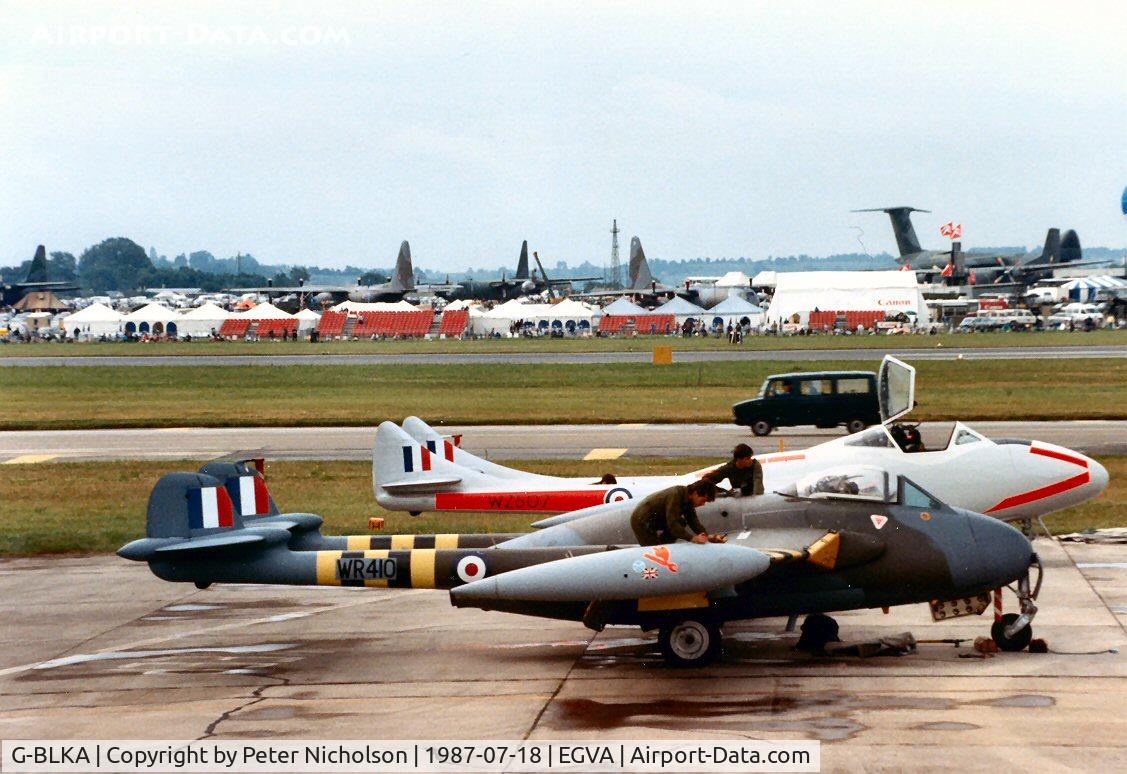G-BLKA, 1957 De Havilland (F+W Emmen) DH-112 Venom FB.54 C/N 431, Another view of WR 410 on the flight-line at the 1987 Intnl Air Tattoo at RAF Fairford.