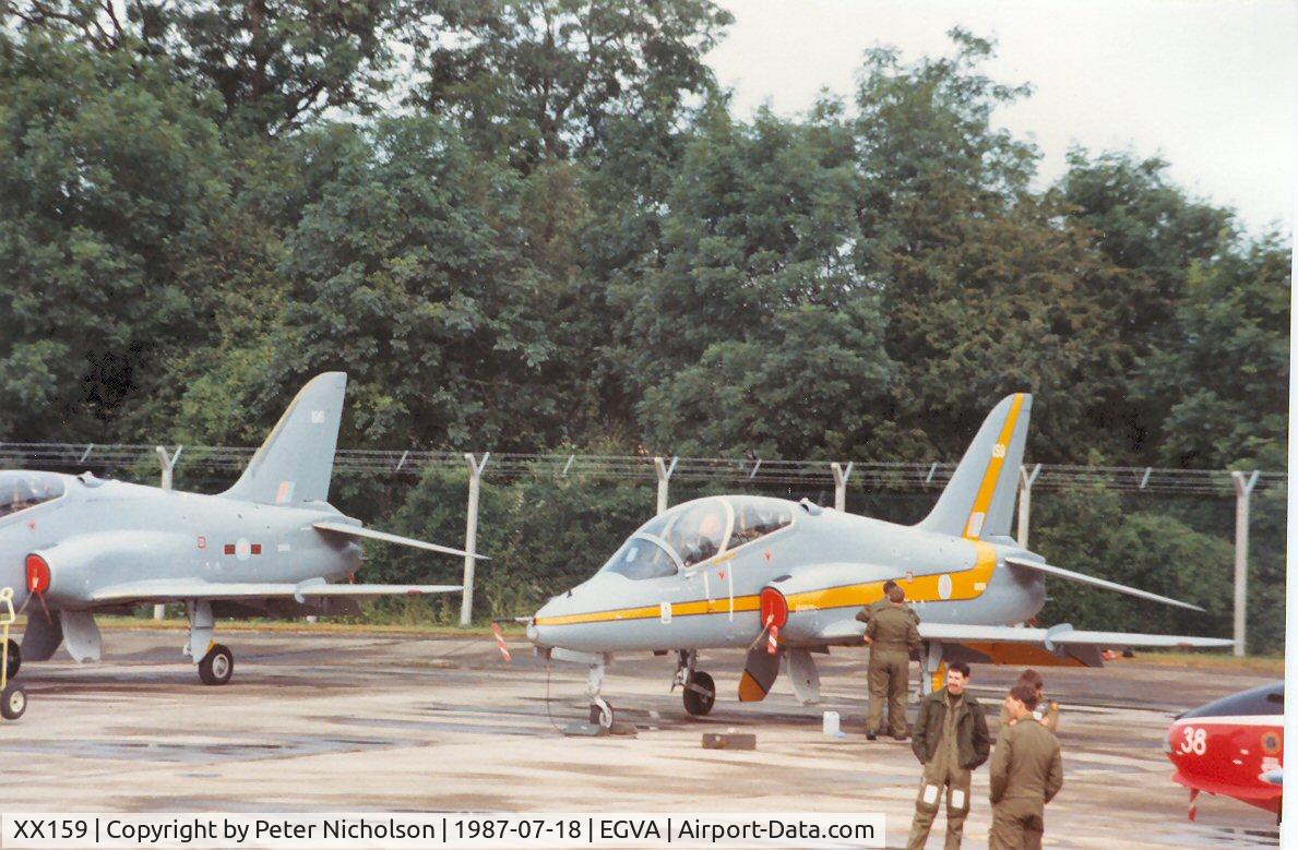XX159, 1979 Hawker Siddeley Hawk T.1A C/N 005/312005, Hawk T.1A of 1 Tactical Weapons Unit at RAF Brawdy on the flight-line at the 1987 Intnl Air Tattoo at RAF Fairford.
