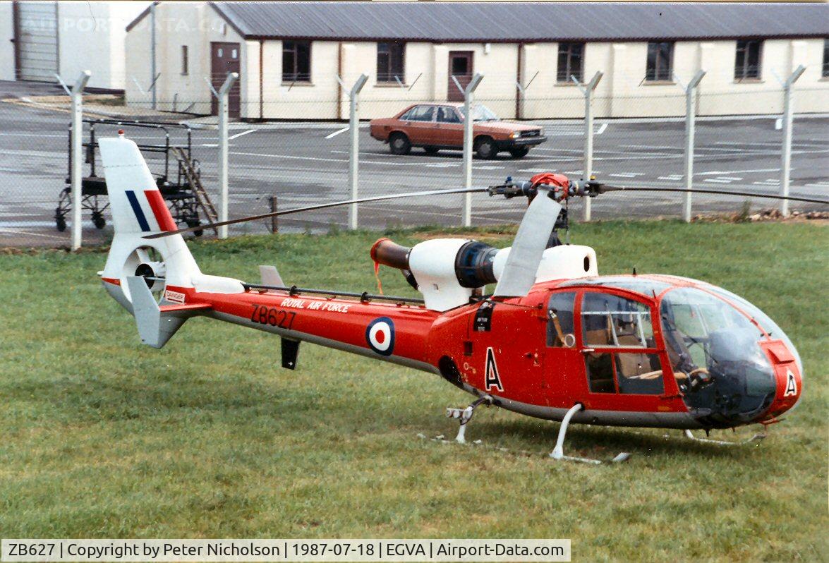 ZB627, 1982 Westland SA-341D Gazelle HT3 C/N WA1914, Gazelle HT.3, callsign SYN 26, of 2 Flying Training School on the flight-line at the 1987 Intnl Air Tattoo at RAF Fairford.