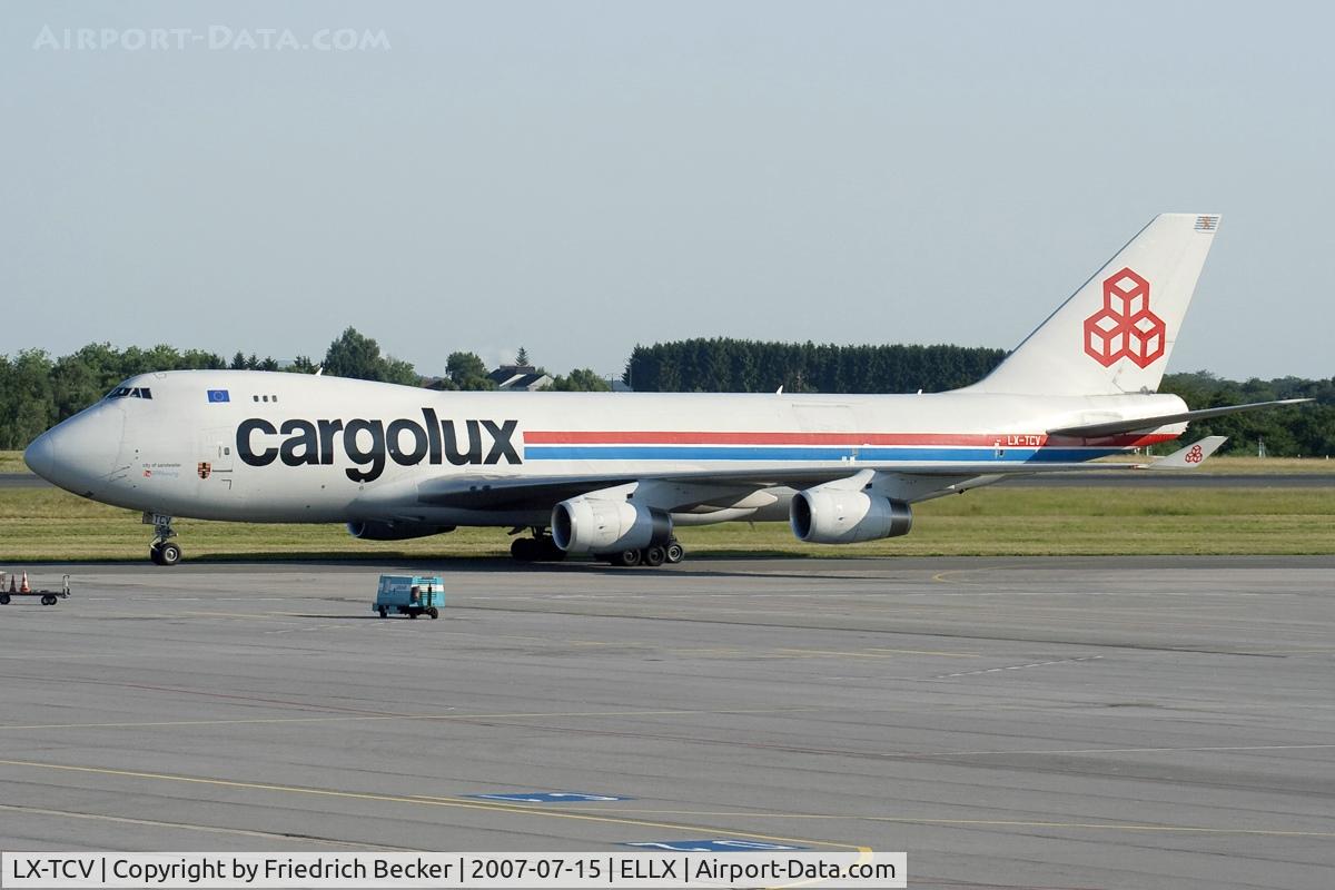 LX-TCV, 2002 Boeing 747-4R7F/SCD C/N 30401, taxying to the cargo center at Luxembourg