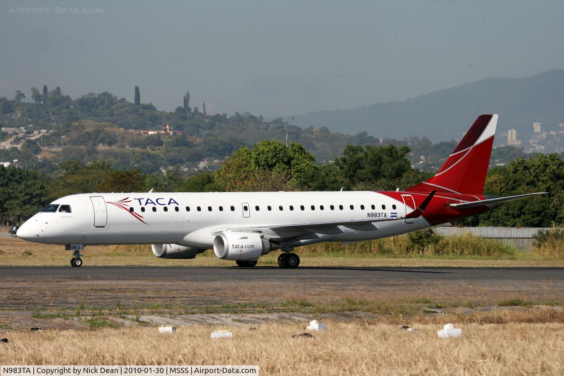 N983TA, 2009 Embraer 190AR (ERJ-190-100IGW) C/N 19000265, MSSS TACA arriving at Ilopango from the Int. airport for display at the airshow