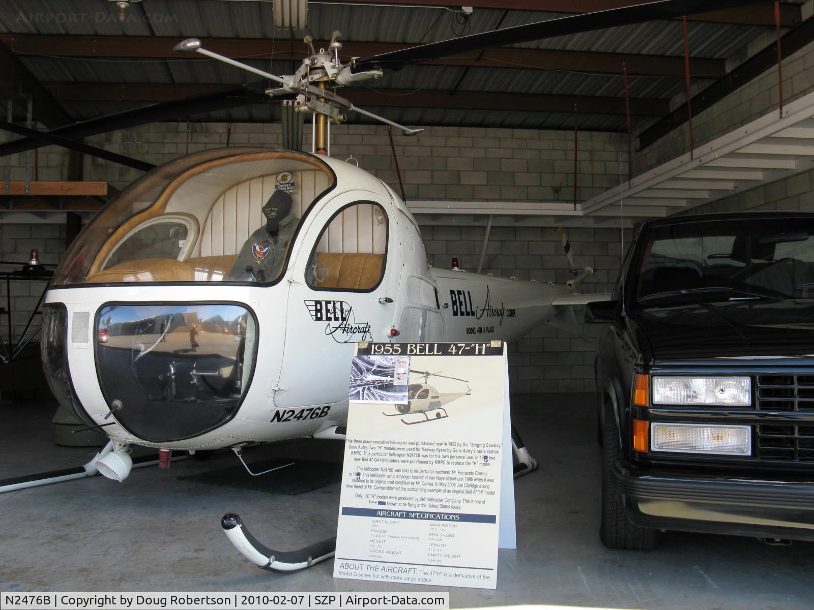 N2476B, 1956 Bell 47H-1 C/N 1365, 1956 Bell 47H-1, Franklin 6V4-200C32 200 shp, three-place