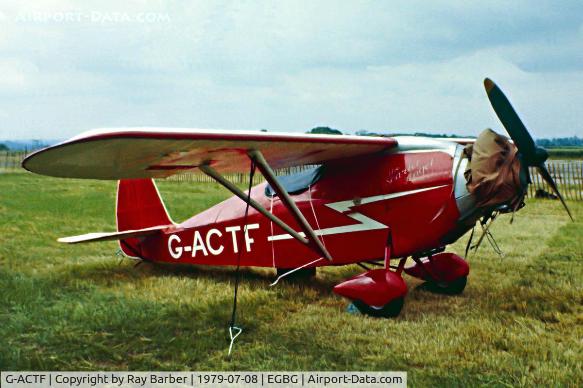 G-ACTF, 1932 Comper CLA-7 Swift C/N S32/9, Comper CLA.7 Swift [S.32/9] Leicester~G 08/07/1979. Seen at PFA Fly In Leicester in 1979 .Image from a slide.