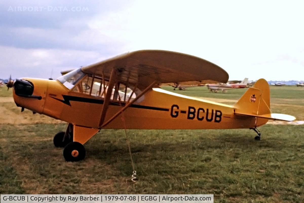 G-BCUB, 1943 Piper J3C-65 Cub (Lippert Reed Conversion) Cub C/N 13186, Piper J-3C-65 Cub [13370] Leicester~G 08/07/1979. Seen at PFA Fly In Leicester in 1979 .Image from a slide.