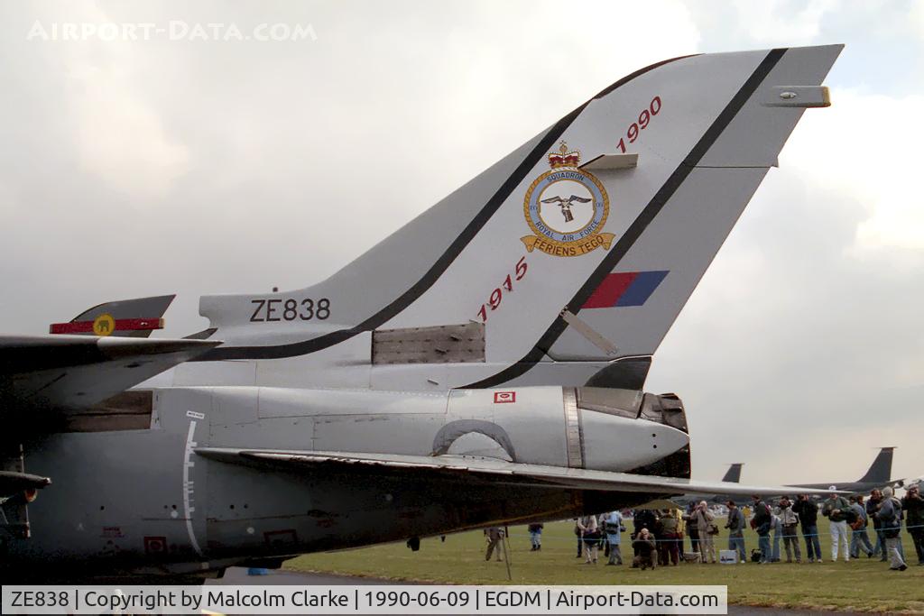 ZE838, 1998 Panavia Tornado F.3 C/N 3335, Panavia Tornado F3 Special tail markings for 50 years since the formation of 25 Sqn on Sep 15 1915 when they first flew with Shorthorns and Caudron G-111's. At Boscombe's BOB Air Show in 1990.