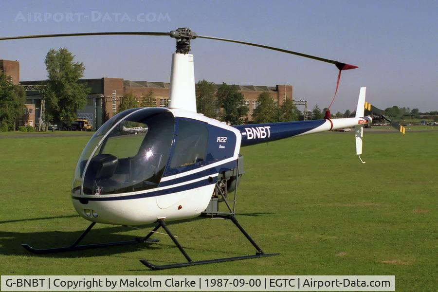 G-BNBT, 1986 Robinson R22 Beta C/N 0601, Robinson R-22 Beta at Cranfield Airport in 1987.