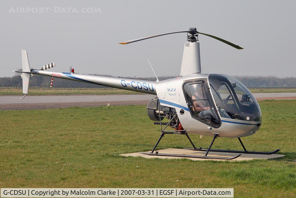 G-CDSU, 2003 Robinson R22 Beta II C/N 3464, Robinson R-22 Beta at Conington Airfield in 2007. Previously registered as EI-MUR.