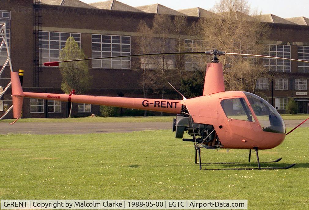 G-RENT, 1988 Robinson R22 Beta C/N 0758, Robinson R-22 Beta at Cranfield Airport in 1988.