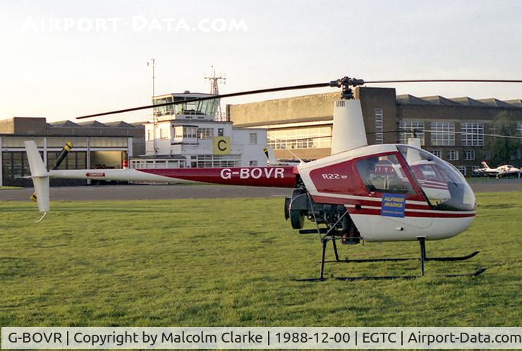 G-BOVR, 1981 Robinson R22 C/N 0176, Robinson R-22HP at Cranfield Airport in 1988.