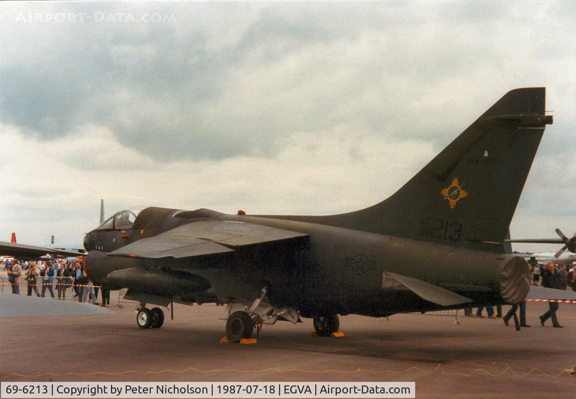69-6213, 1969 LTV A-7D Corsair II C/N D-043, A-7D Corsair, callsign Taco 21, of 188th Tactical Fighter Squadron New Mexico ANG in the static park at the 1987 Intnl Air Tattoo at RAF Fairford.