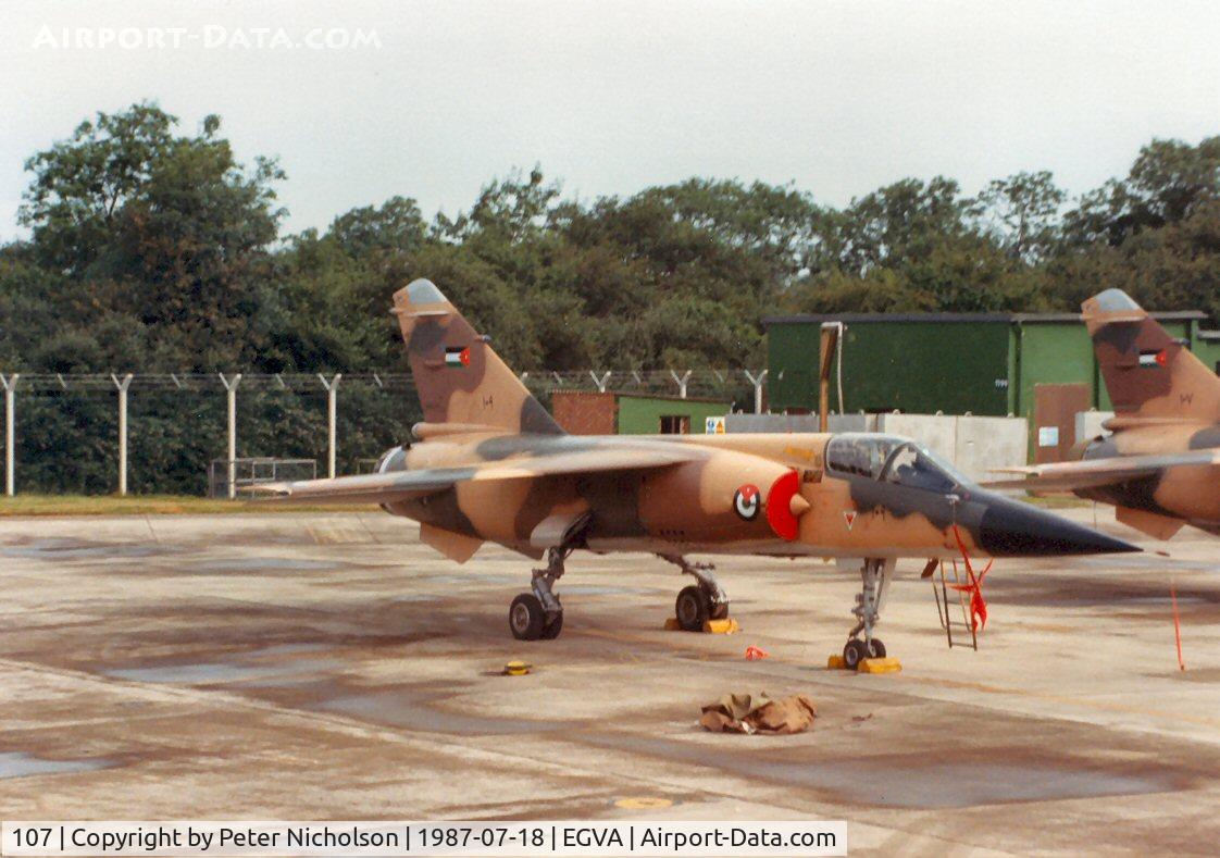 107, Dassault Mirage F.1EJ C/N Not found 107, Mirage F.1EJ of 1 Squadron Royal Jordanian Air Force on the flight-line at the 1987 Intnl Air Tattoo at RAF Fairford.