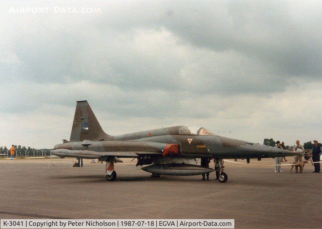K-3041, 1970 Canadair NF-5A Freedom Fighter C/N 3041, NF-5A Freedom Fighter, callsign Misison 2999, of 313 Squadron Royal Netherlands Air Force on display at the 1987 Intnl Air Tattoo at RAF Fairford.