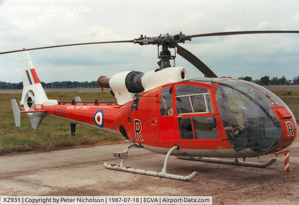 XZ931, Westland SA-341D Gazelle HT3 C/N WA1728, Gazelle HT.3 of 2 Flying Training School in the static park at the 1987 Intnl Air Tattoo at RAF Fairford.