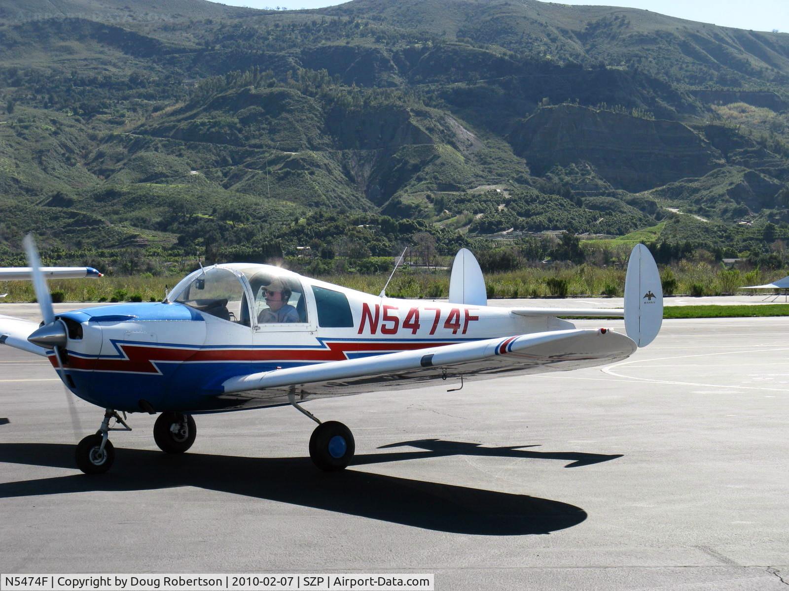 N5474F, 1968 Mooney A2a Cadet C/N B-274, 1968 Alon A-2A, Continental C90 90 Hp, taxi. Mis-registered as an ALON-Mooney built 38 from B-261-B298.